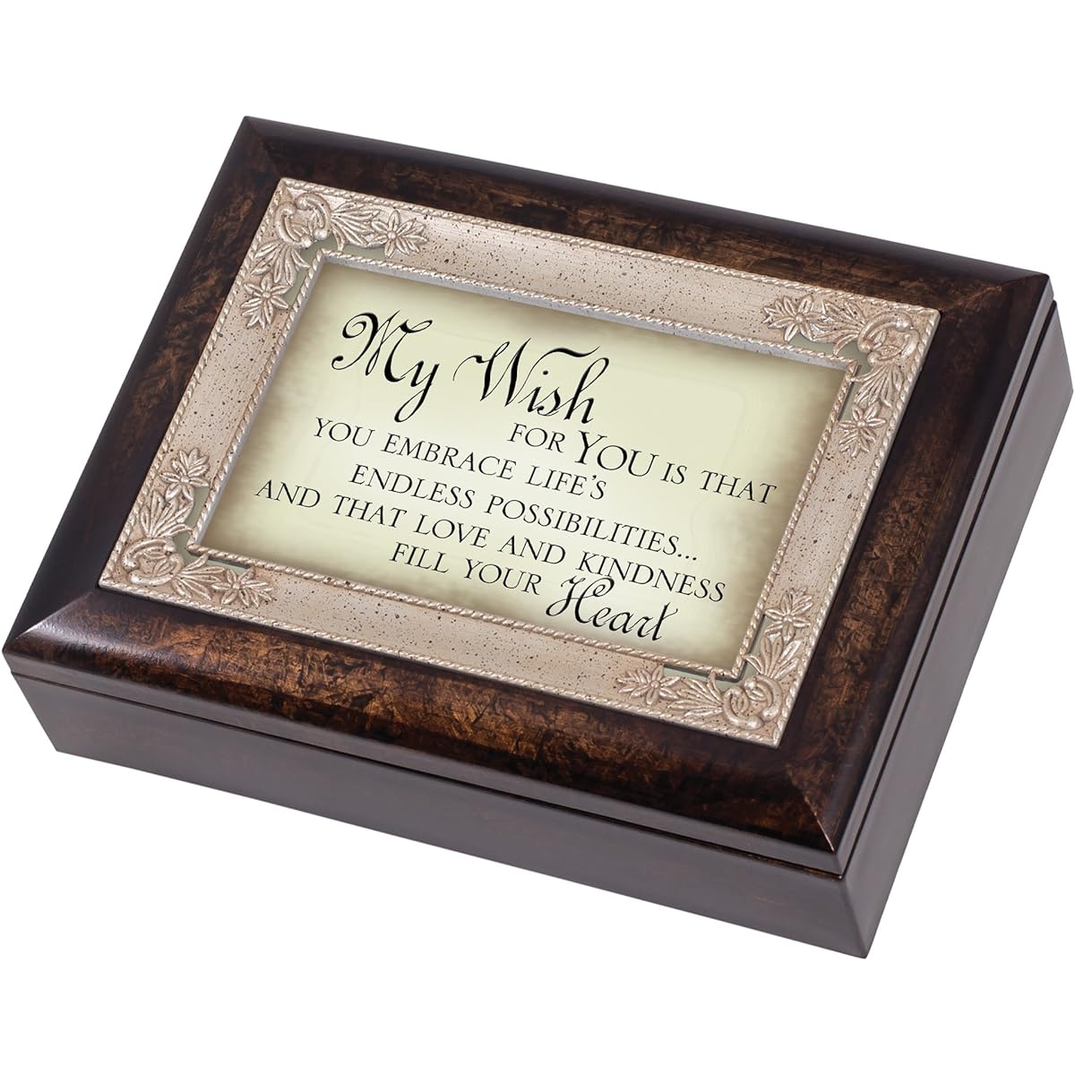 My Wish for You Dark Wood Finish Jewellery Music Box Plays Tune Amazing Grace