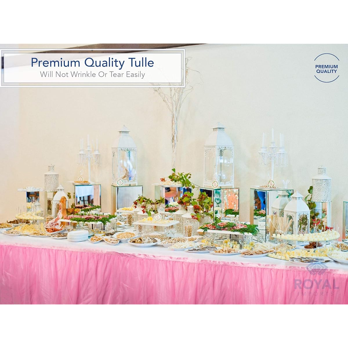 Royal Imports Tulle Table Skirt, Tulle Tablecloth for Wedding Birthday Party Bridal Baby Shower Home Decoration Skirt Rectangle 9 Feet Pink