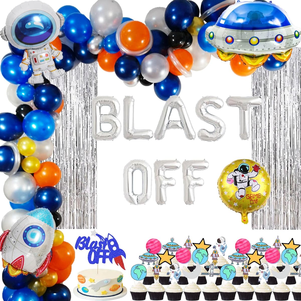 Blast Off Balloons Outer Space Birthday Party Decorations Astronaut Spaceman Robot UFO Back to the Moon Theme Boys Birthday Party Supplies