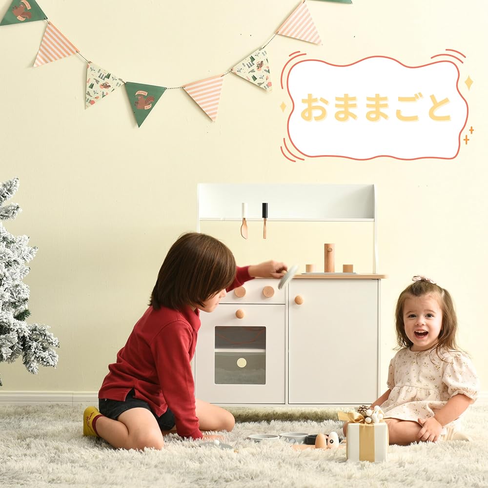 [OSJ] [Tested to comply with Food Sanitation Law] Play house kitchen play set, wooden kitchen, assembly type, stovetop mini kitchen, cooking utensils included, accessories included, copycat kitchen, educational toy, children's storage toy, kids, baby, pr