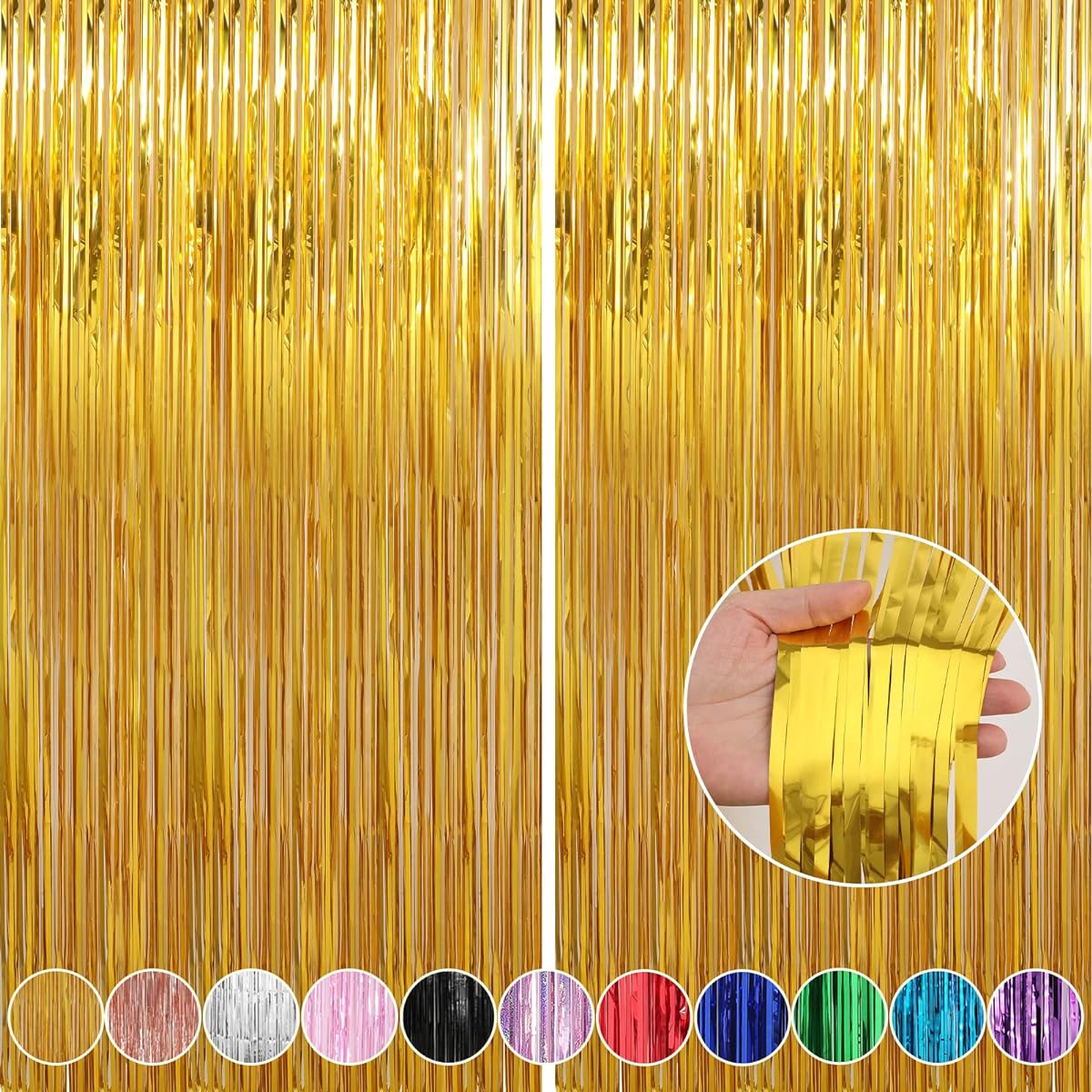 Crosize 2 Pack 3.3 x 10 ft Gold Foil Fringe Curtains Party Decorations Gold Tinsel Curtain Backdrop Party/Door Streamers Glitter Streamer Fringe Backdrop for Birthday Decorations/Baby Shower