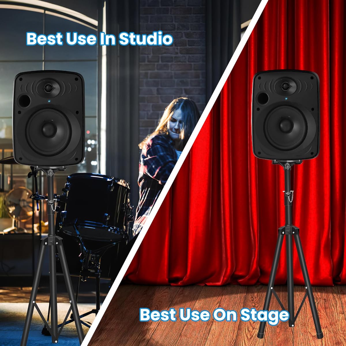 Tripod Speaker Stand (Pro) - Mocleber Professional Tripod Construction (Heavy Duty) Supports up to 60kg/130lbs - 4 Adjustable Height Levels from 3.3ft to 5ft DJ PA Speaker Stand Easy Storage (Non-Slip) - Black