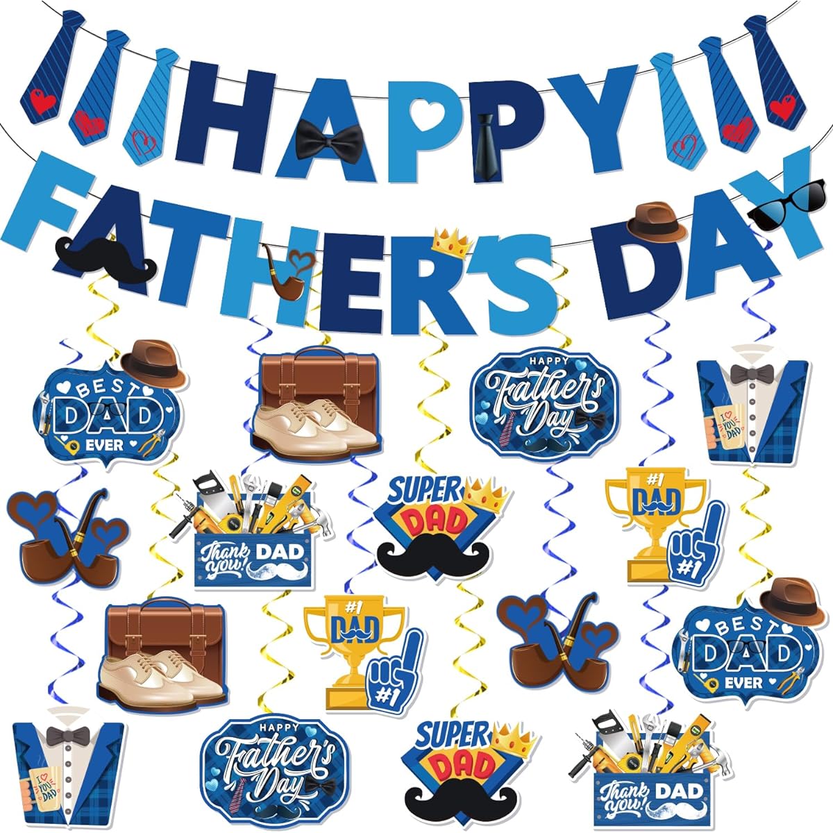 Happy Father's Day Decorations, 8 Happy Father's Day Banners, Father's Day Hanging Decorations, Father's Day Decorations for Party, Father's Day Decorations for Home