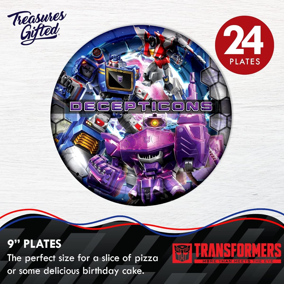 Treasures Gifted 24 Transformers Plates - 9" Transformers Party Plates Decepticons - Transformers Party Supplies - Transformers Birthday Party Supplies - Transformers Birthday Decorations