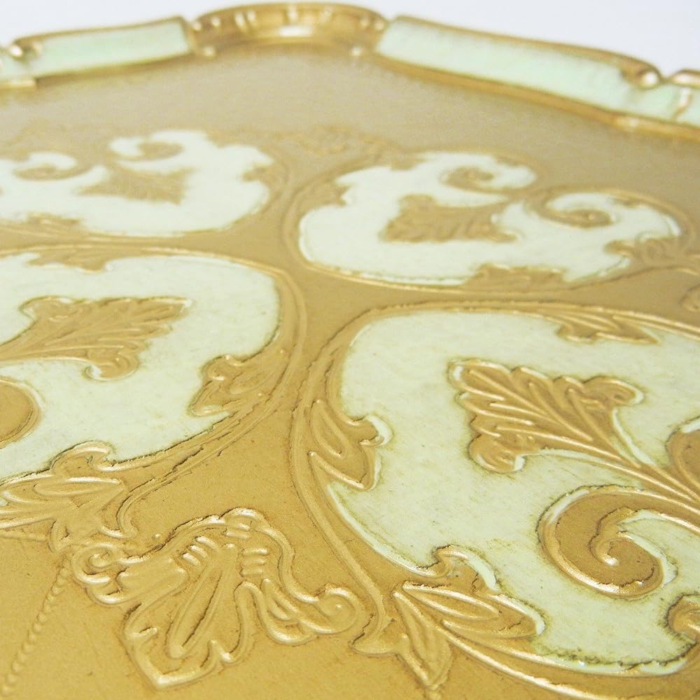 IMA TRADING [Antique style tray made in Italy] Green & Gold 42 x 33 x H2cm 90-1TR4GG
