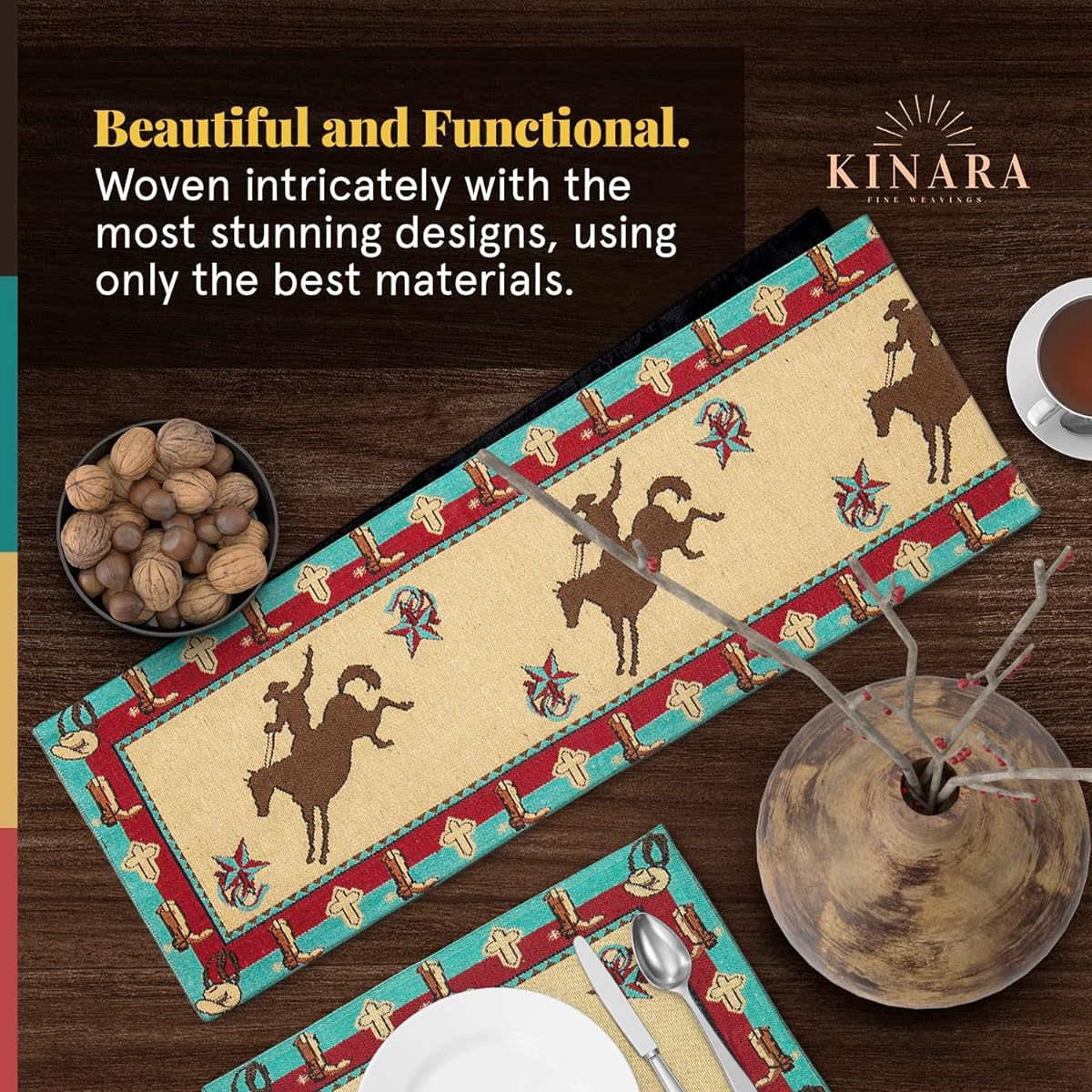 Southwestern Table Runner for Dining Table - Rustic Southwest Kitchen Tablecloth 13" x 70" - Rodeo