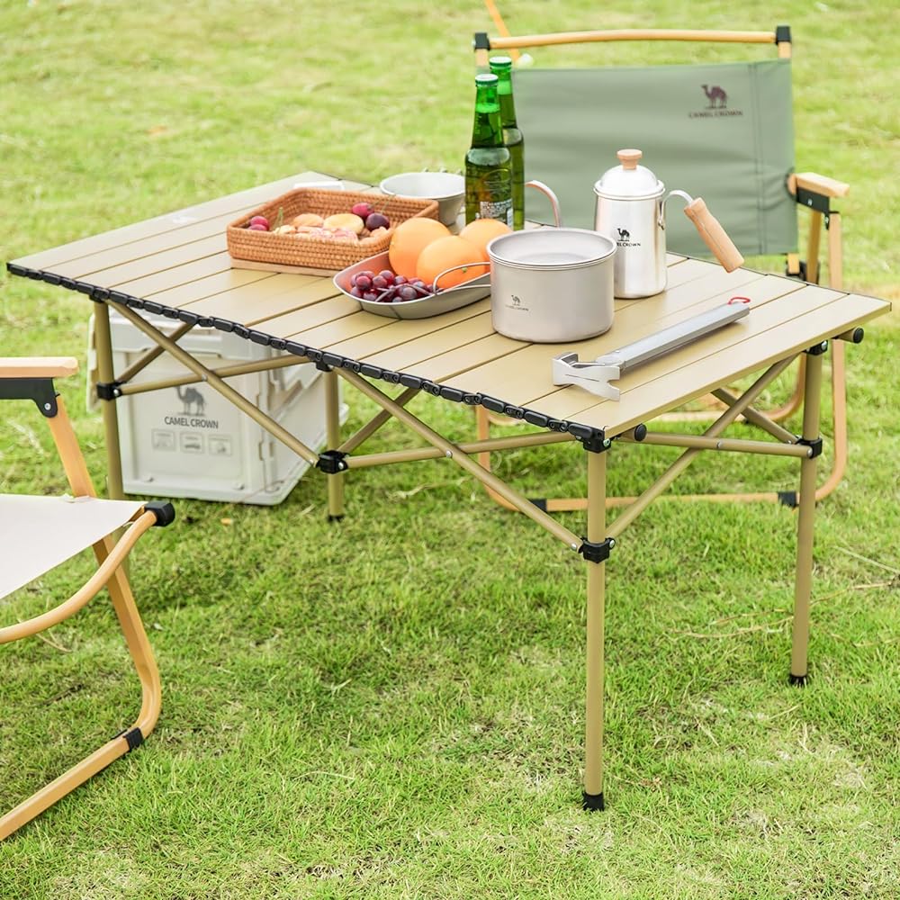 CAMEL CROWN Camping Table Folding Outdoor Table Roll Top Compact Made of Aluminum Alloy Load Capacity 80kg Width 95cm Easy Assembly Lightweight Storage Case Included