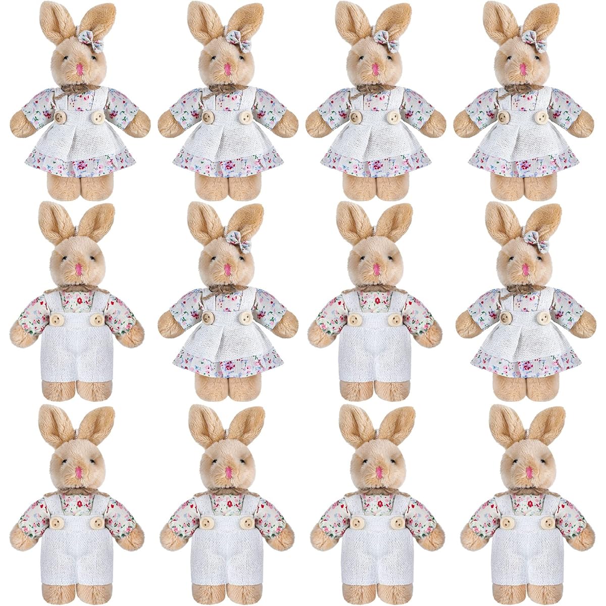 12 Pieces Mini Bunny Stuffed Animals Small Couple Rabbit Plush Toy Burlap Floral Baby Shower Decor Cute Soft Bunny Doll Birthday Decoration Party Favors 4 Inch 2 Styles (Cute Styles)
