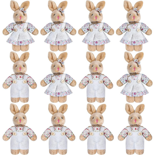 12 Pieces Mini Bunny Stuffed Animals Small Couple Rabbit Plush Toy Burlap Floral Baby Shower Decor Cute Soft Bunny Doll Birthday Decoration Party Favors 4 Inch 2 Styles (Cute Styles)