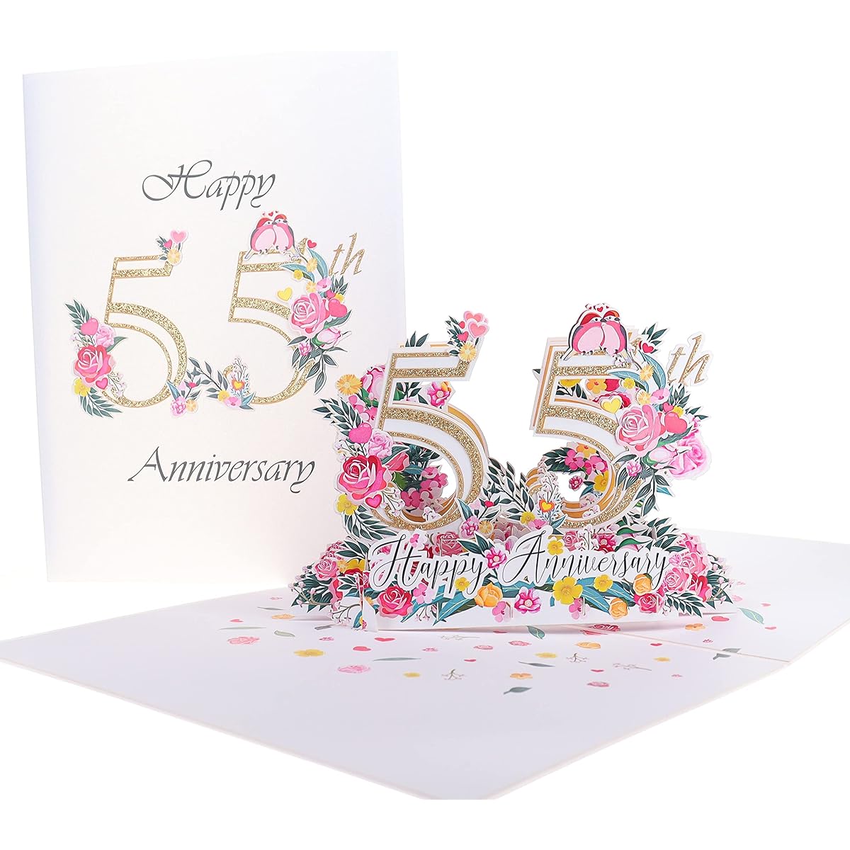 iGifts And Cards Happy 55th Anniversary 3D Pop Up Greeting Card - 55th Wedding Anniversary Celebration, Soulmates, Be Together, Emerald Celebration, Romantic Love Birds, Love and Happiness