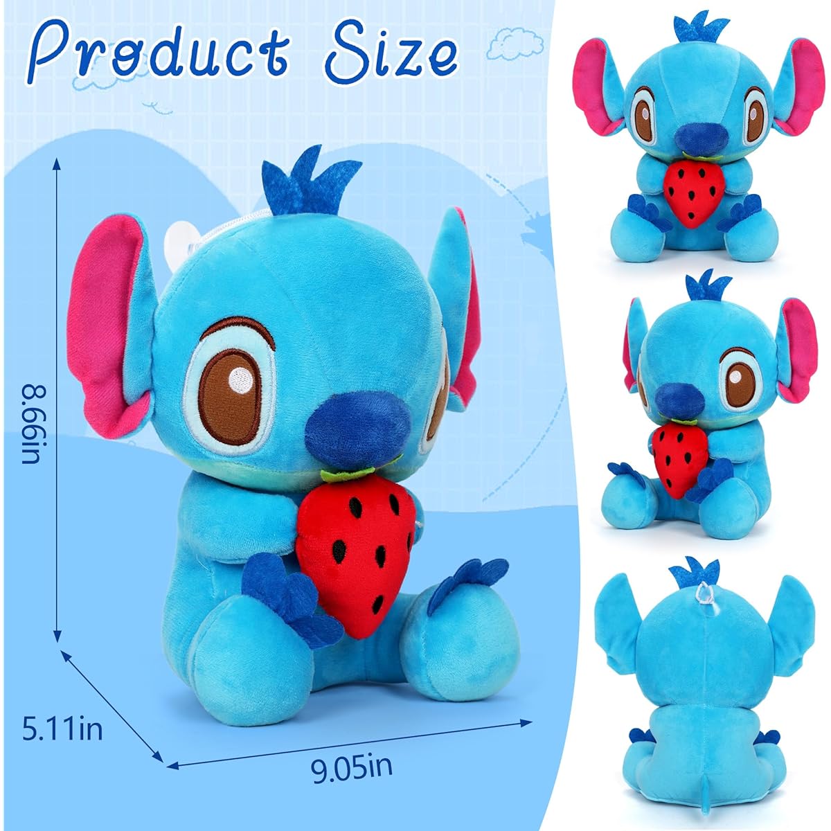 Wuenes 2pcs Stitch Angel Plush Toy - 8" Blue Pink Little Monster Stuffed Animal Cartoon Plush Pillow Doll for Kids Birthday Class Prize
