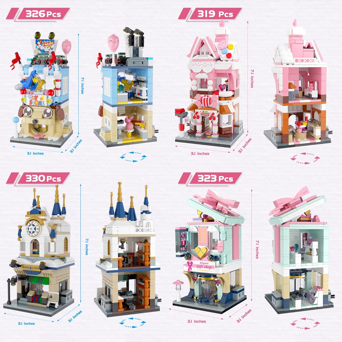 GUDI Girls Building Blocks Set 4 Pack Creative Building Bricks STEM Building Kit Street View Bricks Toy Ages 6-12+