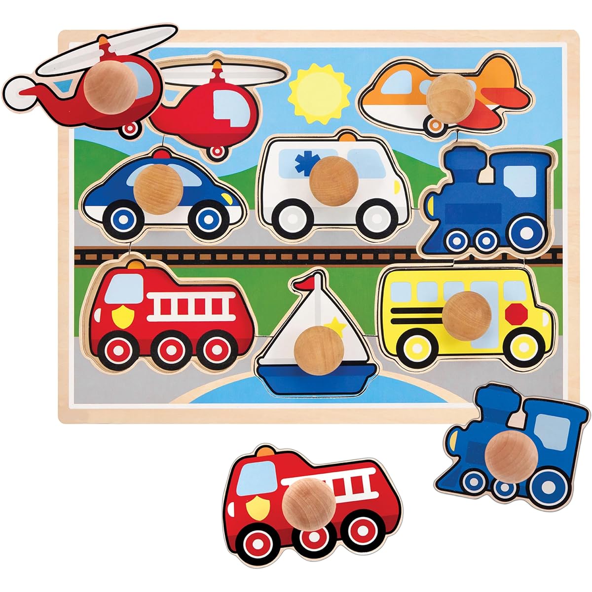 Melissa & Doug Vehicles Jumbo Knob Wooden Puzzle (8 Pieces)
