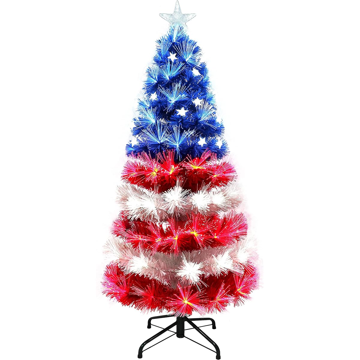 Puleo International Pre-Light 4ft Fiber Optic Patriotic Artificial Christmas Tree Red/White/Blue