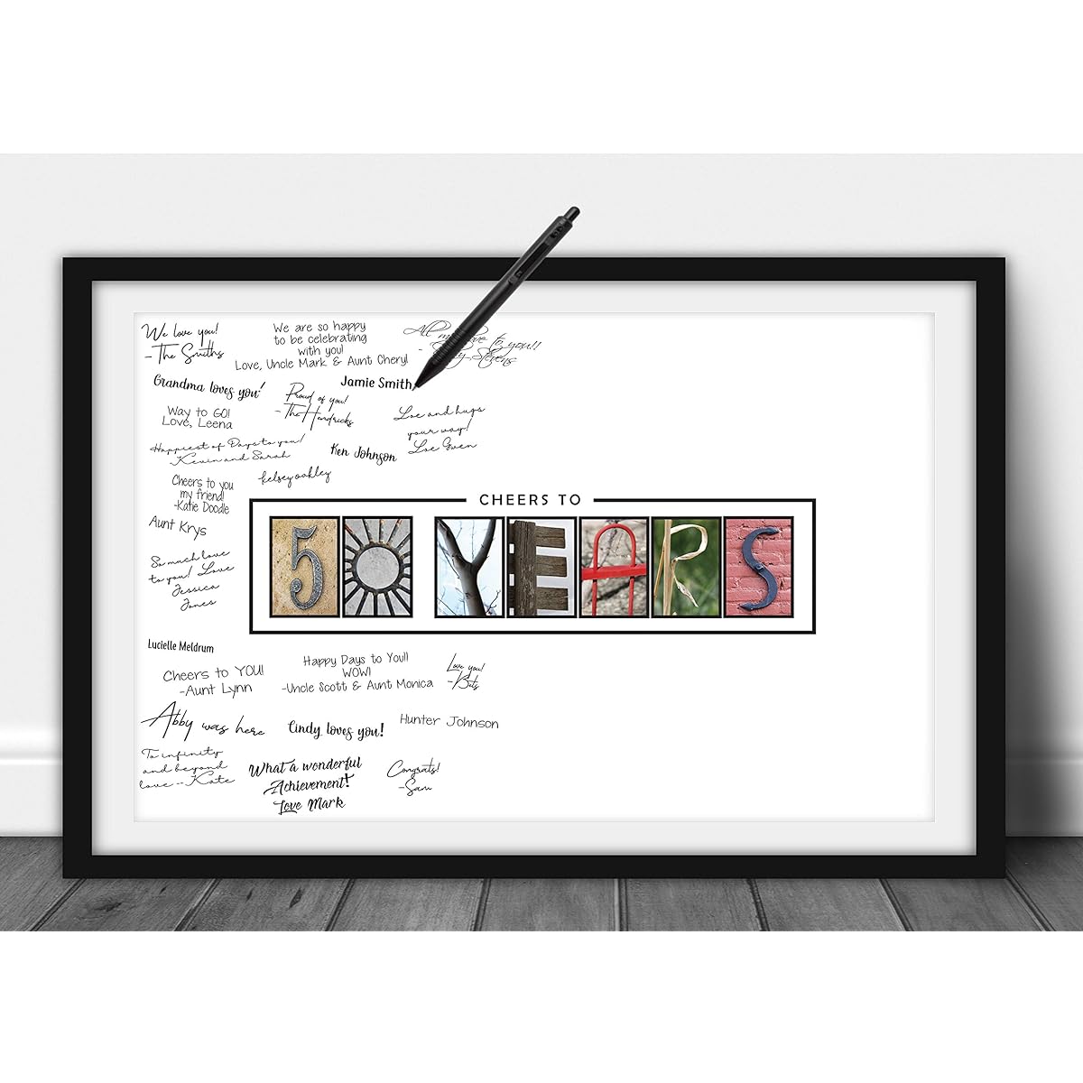 Katie Doodle 50th Birthday Decorations - Creative Guest Book Alternative - 50th Anniversary Party Supplies Centerpiece Cards Gifts for Men Women Mom Dad - 50 Years Wall Art Poster 11x17 Inch [Unframed]