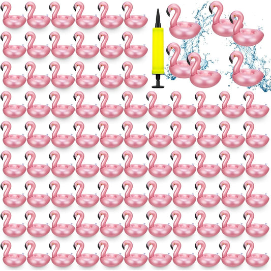 100pcs Inflatable Drink Holders Flamingo Drink Floats Mini Drink Floats Floating Drink Holders Flamingo Inflatable Coasters with Pump Cylinder for Kids Adults Bath Swim Pool Party (Rose Gold)