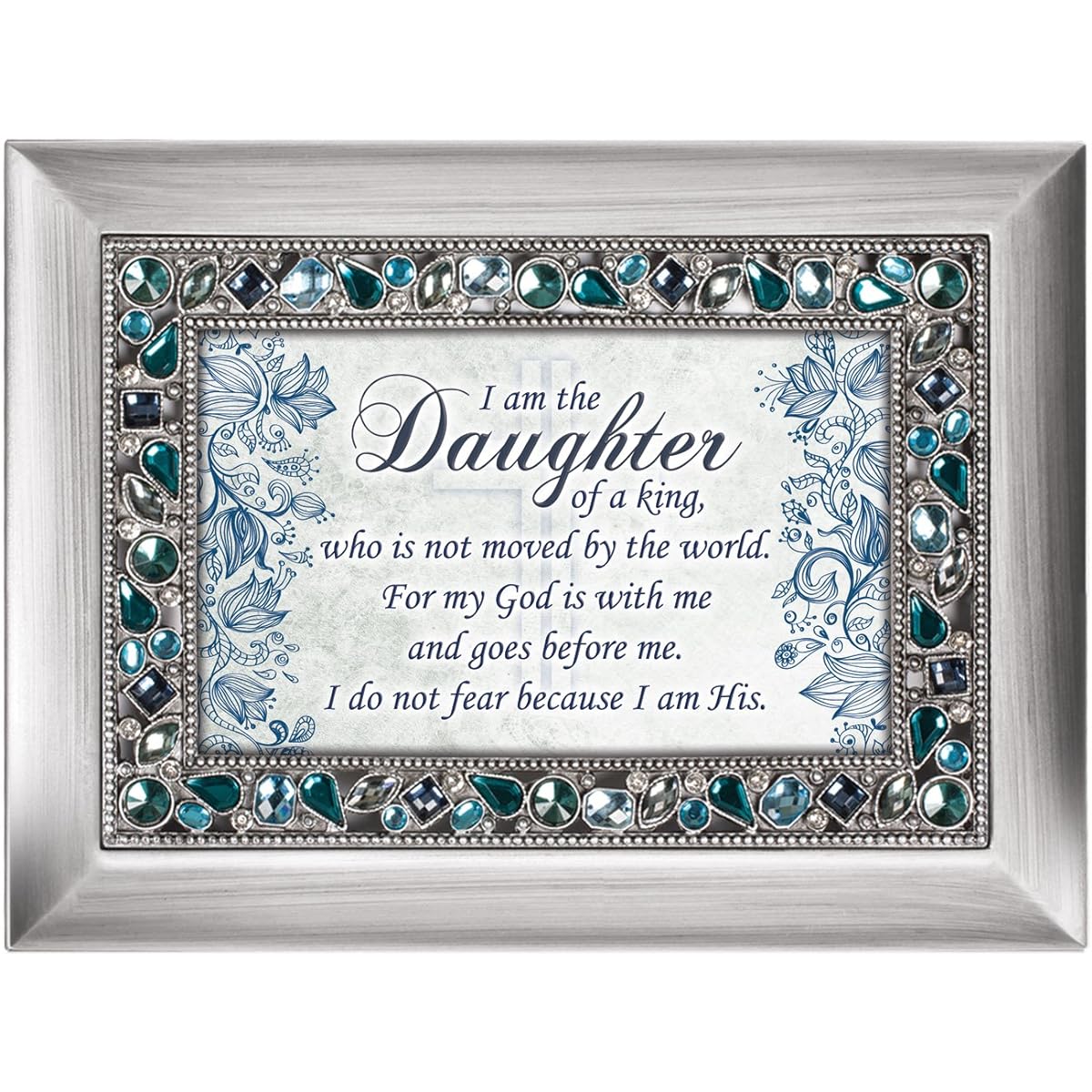 Daughter of a King I Love His Jeweled Silver Colored Keepsake Music Box Plays Amazing Grace