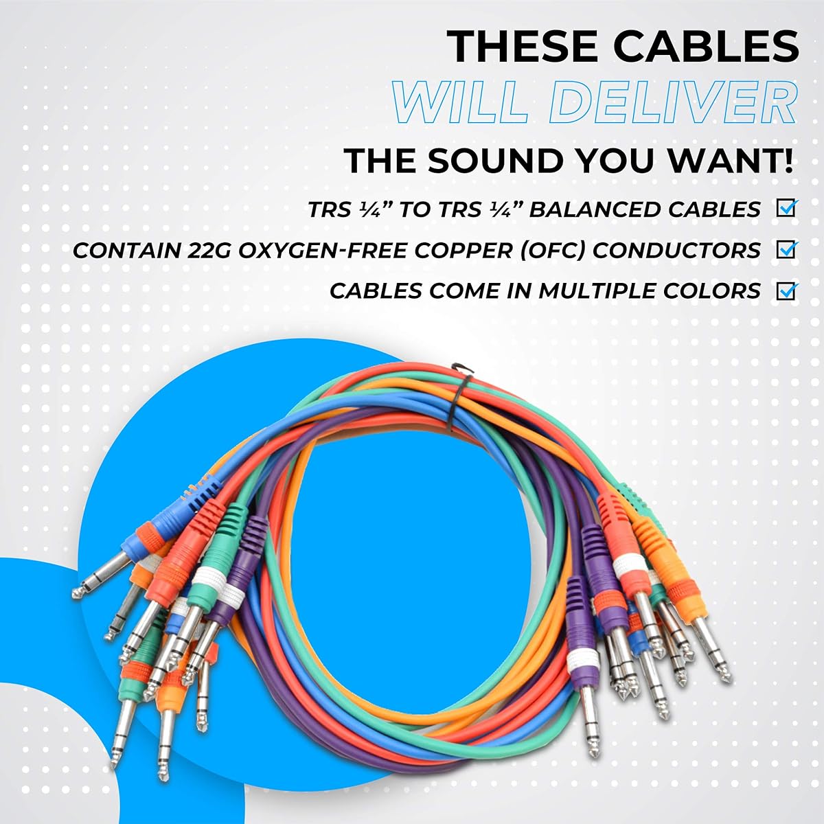 SEISMIC AUDIO - SASPC3 - 10 Pack 3' TRS Jumper Patch Cables - Multiple Color Codes