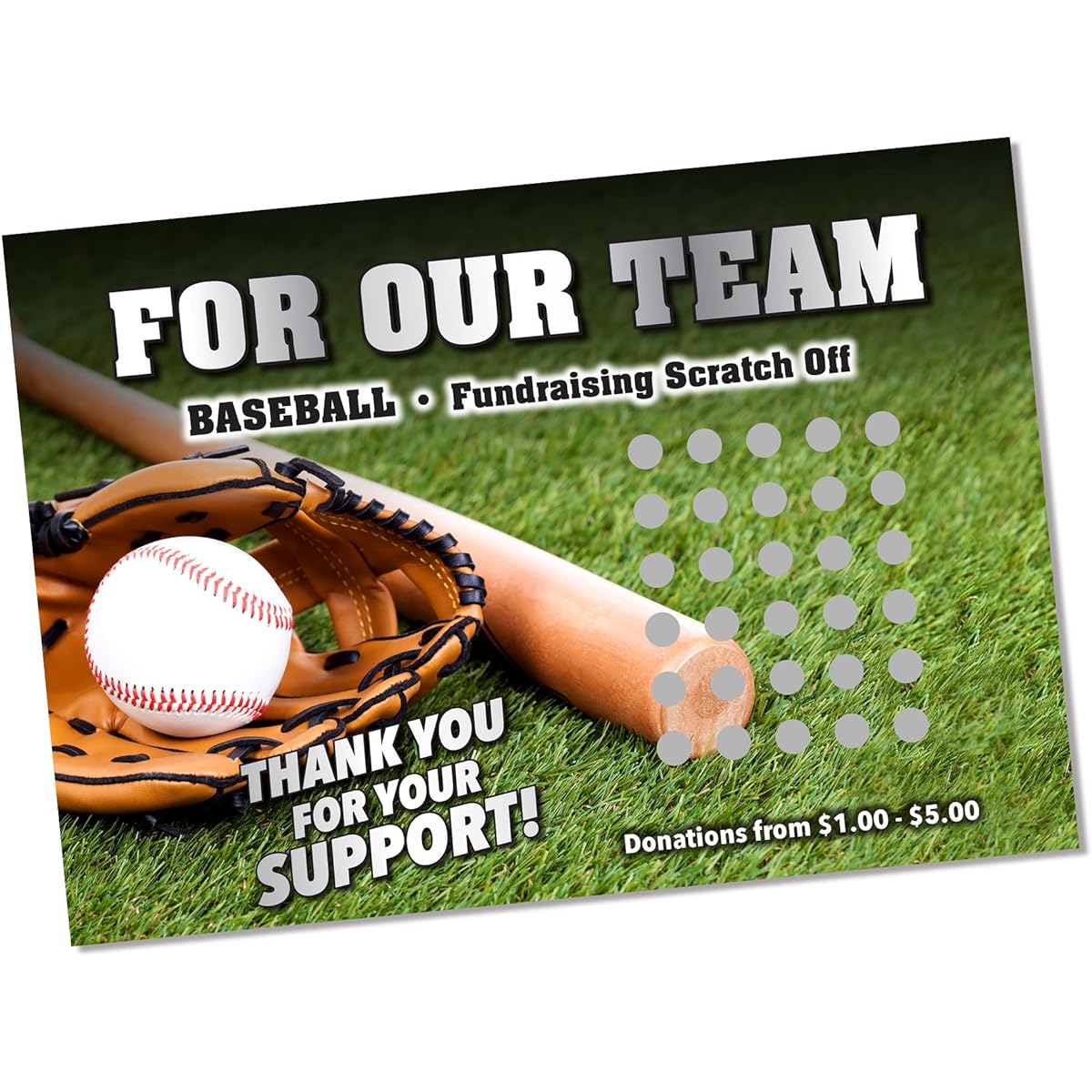 Our Team Baseball Fundraising Scratch-Off Cards - (20 cards per pack) - will raise $2,000. You keep all the profits!