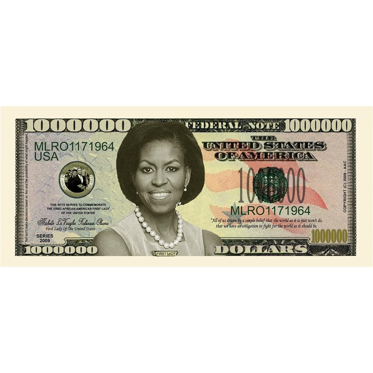 American Art Classics 50 Pack - Michelle Obama - First Lady - First Family Million Dollar Bill - Great Gift for the Obama Family Lover