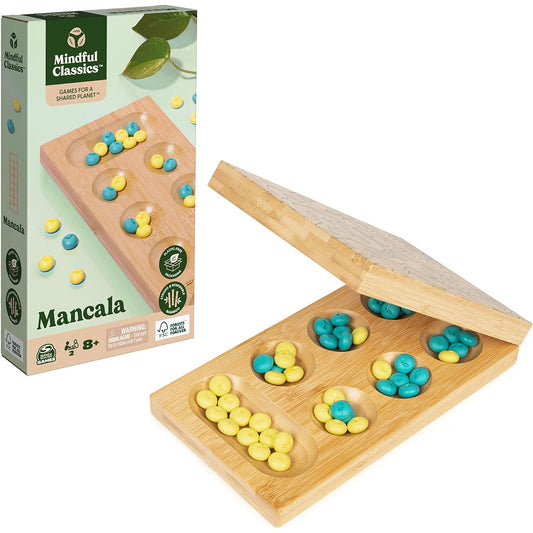 Mindful Classics Mancala Board Game Made of Bamboo & Recycled Plastic, Earth Day, Eco-Friendly Product, Ages 8+