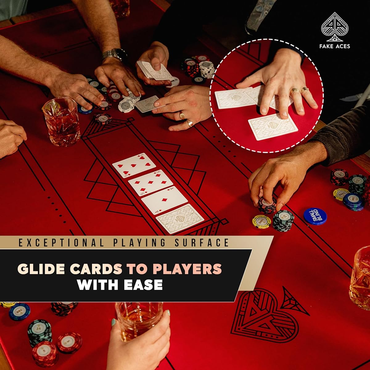 FAKE ACES - Luxe Poker Table Topper - Waterproof Poker Mat 70" x 35" Texas Hold'em Poker Mat - Portable Felt Poker Table for Home Game Night - Poker Table Top with Non-Slip Base