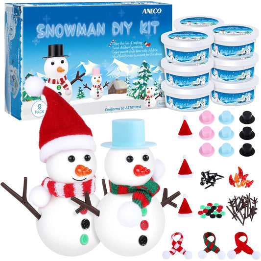 Aneco 9 Pack Christmas Snowman DIY Craft Kit Snowman Air Dry Clay Christmas Gift Decoration Modeling Clay Winter Games Holiday Party Home Supplies