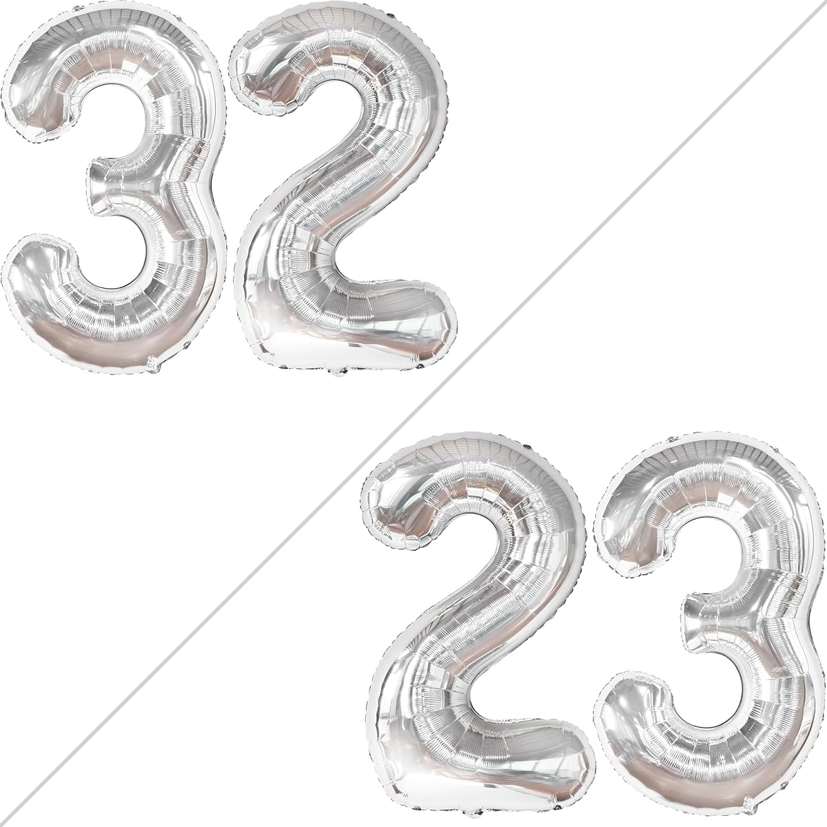KatchOn 32 Giant Balloons Silver - 40 Inch Foil 32 Number Balloons | Silver Number 32 Balloons 32 Birthday Decorations for Women | 32 Silver Balloons for 32nd Birthday Party Decorations