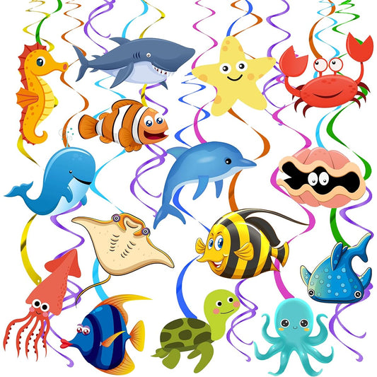 20pcs Under the Sea Party Decorations Ocean Party Decorations Sea Animals Hanging Swirls Under the Sea Baby Shower Decorations Ocean Birthday Party Supplies