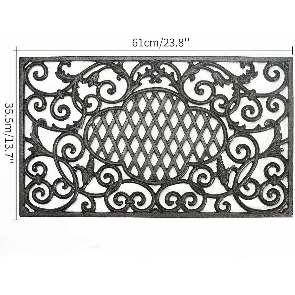 Sungmor heavy cast iron door mat, 61CM rectangular front door mat, non-slip outer mat shoe shiner, beautiful retro cloud and vine design decorate your home garden garden entrance mat