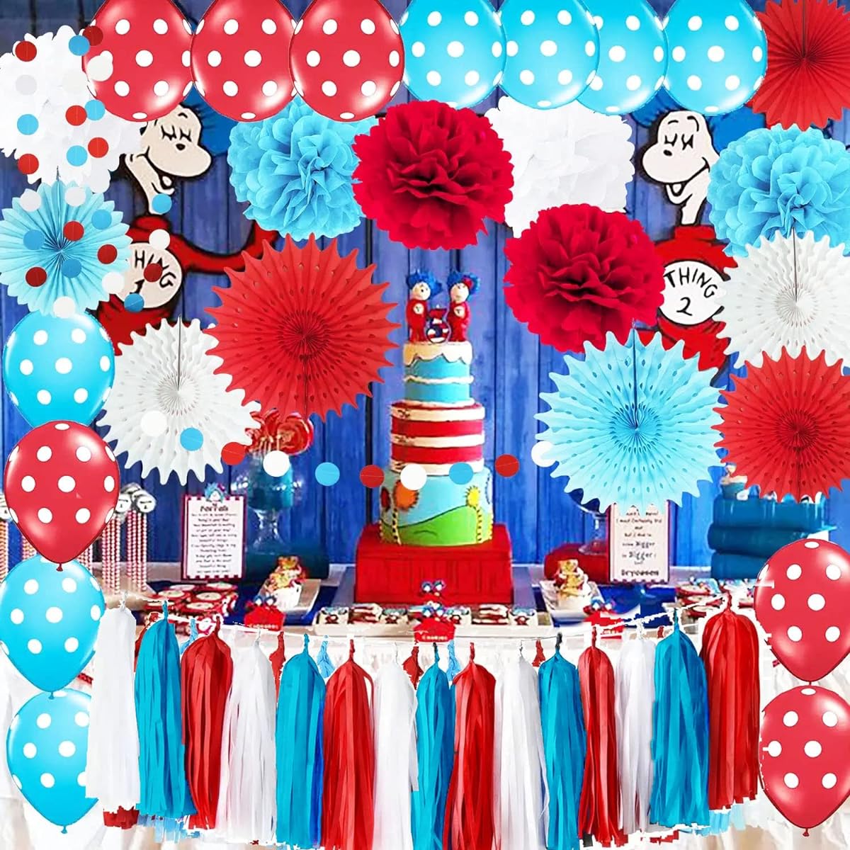 Dr. Seuss Baby Shower Decorations/Dr. Seuss Party Decorations Thing 1 Thing 2 Party Supplies Birthday Decorations Turquoise White Red Polka Dot Balloons/Thing One and Thing Two Birthday Decorations
