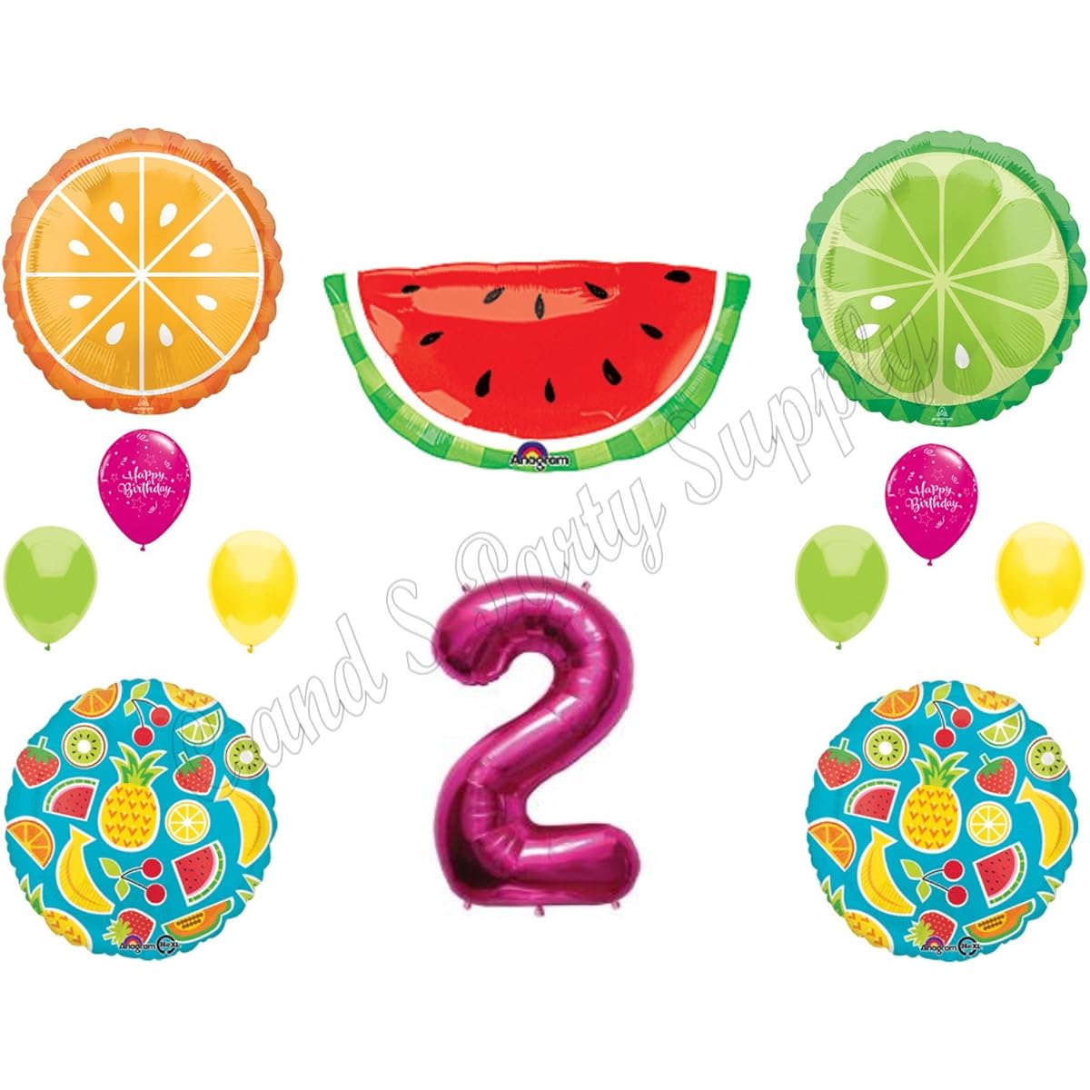 TWO-TI FRUITY 2nd Birthday Party Balloon Decorations - Pineapple