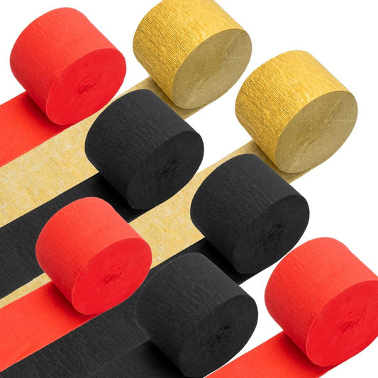 8 Rolls 656ft Black Red Crepe Paper Streamers Gold Paper Party Streamers for Birthday Wedding Bridal Baby Shower New Year Christmas Graduation Decorations Casino Theme Party Decorations Craft Supplies