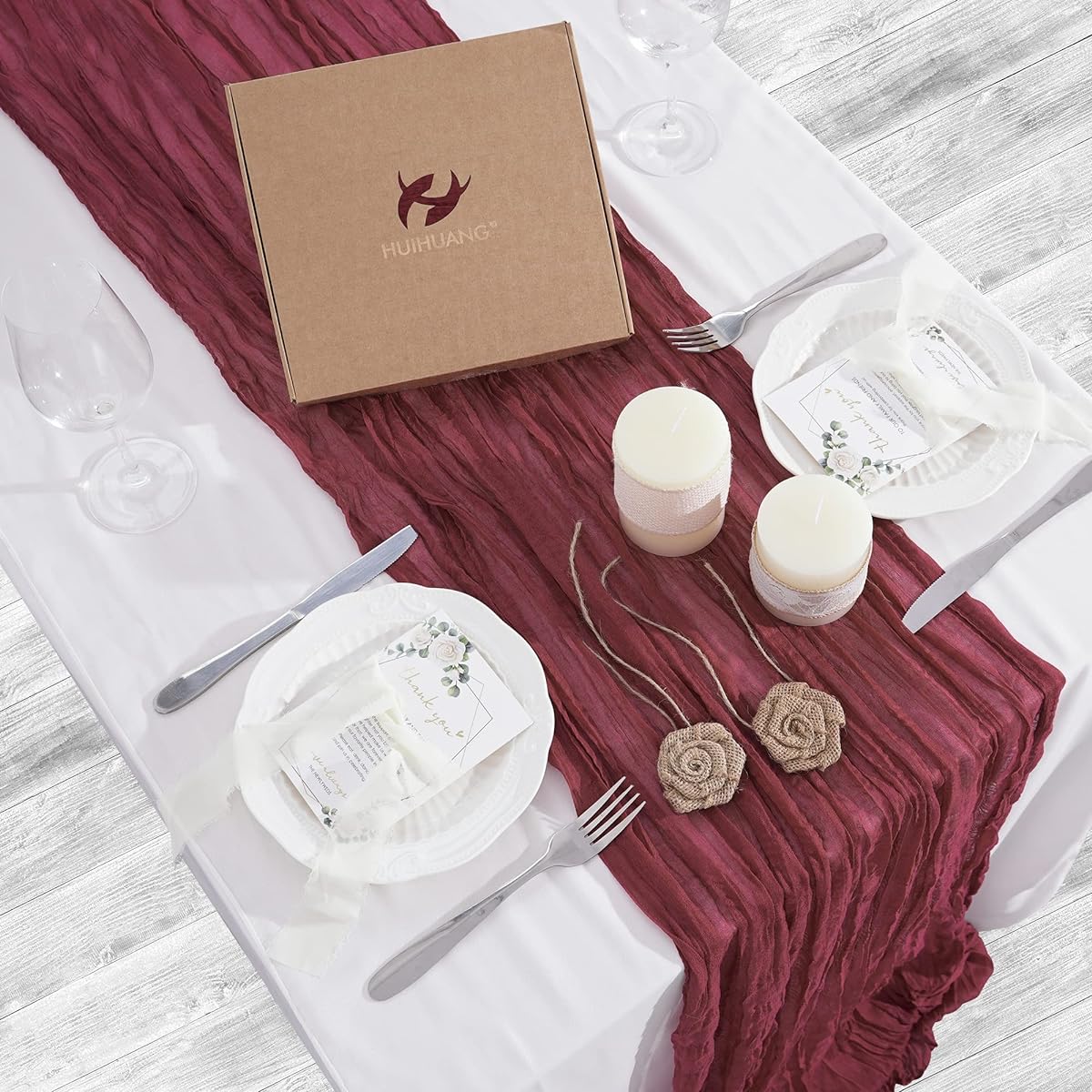 HUIHUANG Cheesecloth Table Runner Burgundy