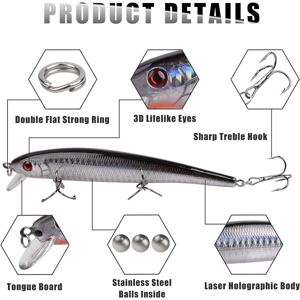 Seabass Lure Set Floating Minnow 13g 15g 16g 19g 22g Flounder Lure Seabass Bonito Yellowtail Tuna Hairtail Blue Fish All Seasons Saltwater Freshwater Compatible Sinking Pencil 6 Sizes