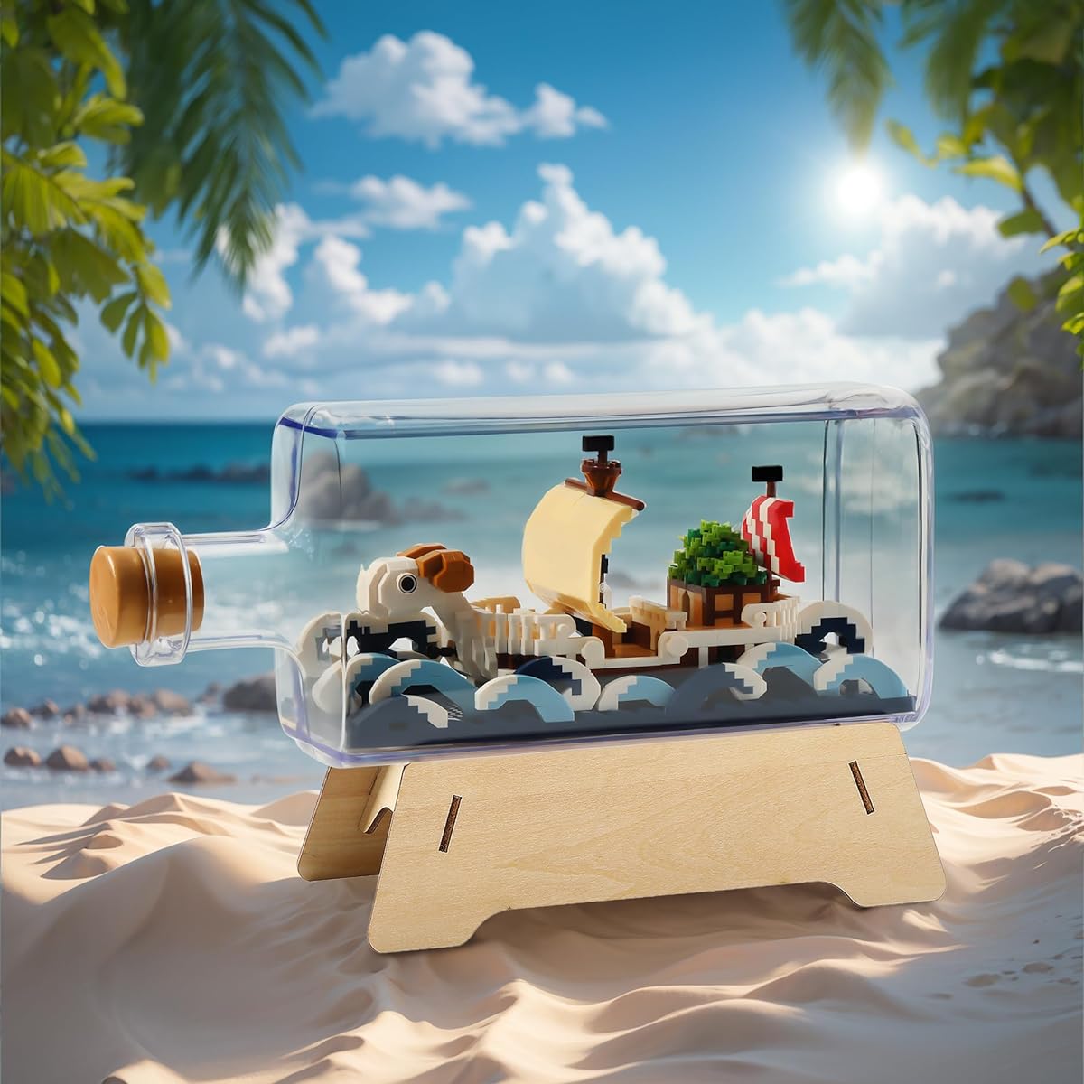 HI-REEKE Going Merry Ship in a Bottle Micro Building Blocks Set Anime Pieces Pirate Mini Bricks Boat Model Battleship Toys Kit for Adults Kids Teens - 1778 Pieces