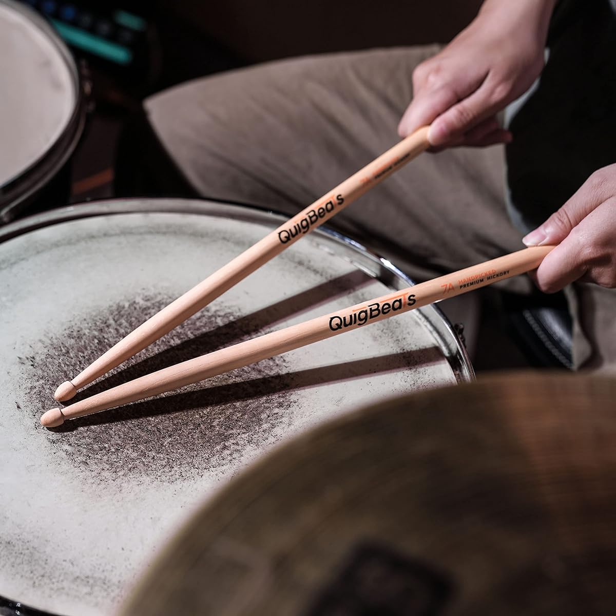 QuigBeats Drumsticks Premium Hickory 7A Drumsticks Pitch Matched Drumsticks for Adults & Kids 1 Pair - A