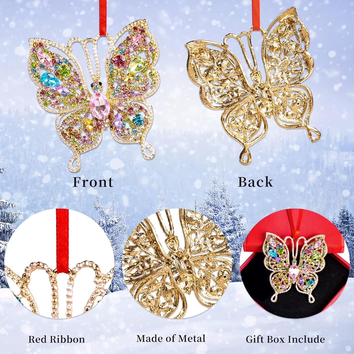 PETCEE Butterfly Christmas Ornaments 2022 Butterfly Hanging Ornaments Christmas Tree Decorations Butterfly Keepsake for Girls, Sisters, Mom, Grandma, Women