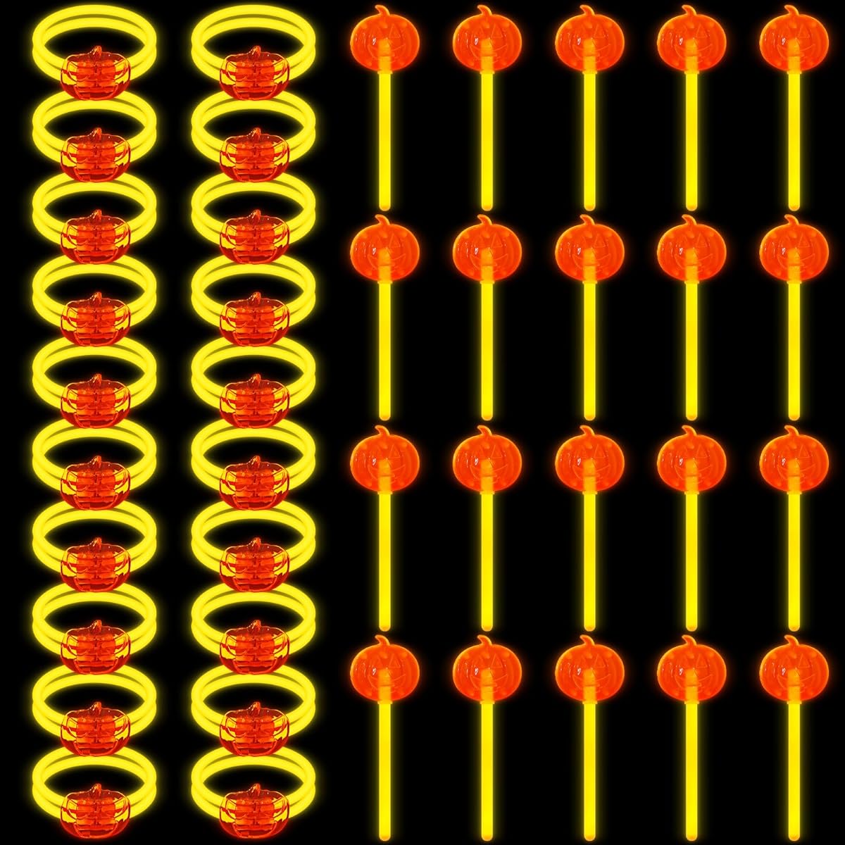 Libima 40pcs Halloween Glow Sticks Bulk 20pcs Orange Glow Stick Bracelets 20pcs Pumpkin Wands Glow in the Dark Sticks Halloween Decorations Birthday Gifts Trick or Treat Goodie Bag Stuffers