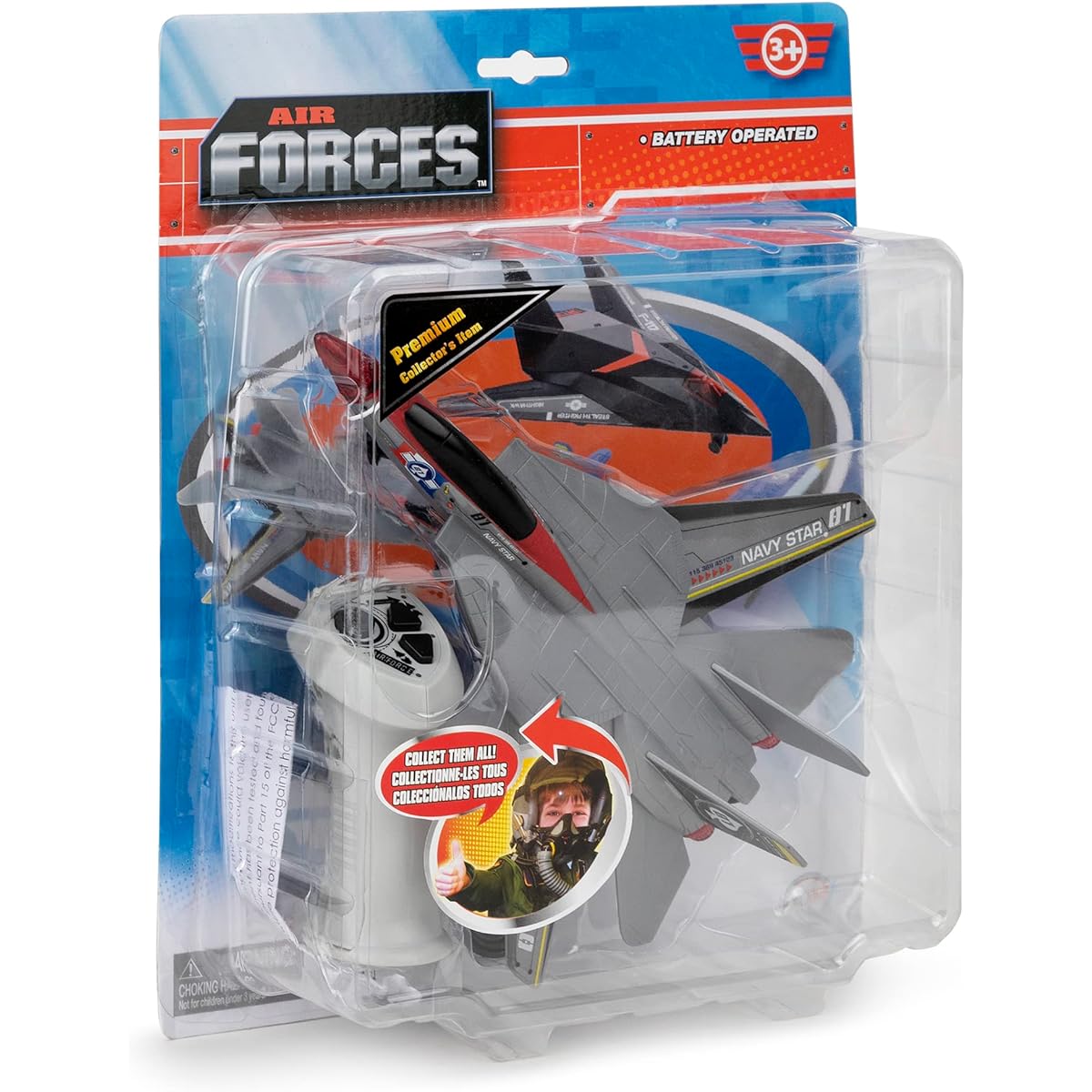 Playkidiz Wired Remote Control Plane with Lights & Sounds - Navy Star Airplane Toy with 43" Wire - Great for Ages 3+, Toddlers