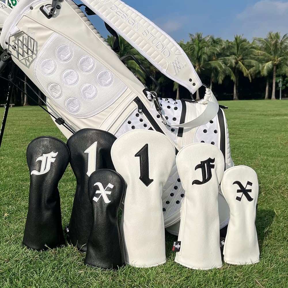 Golf Club Head Cover Aliennana Golf Wood Cover 1/F/X Simple Design Golf Driver Cover Fairway Wood, Utility, Hybrid Head Cover Made of Premium Leather Applique Embroidery White