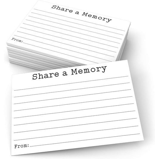 321Done Share a Memory Cards (50 Count) Typewriter Vintage 4" x 6" Celebration of Life Birthday Anniversary Funeral Graduation Bridal Shower Game Made in USA White