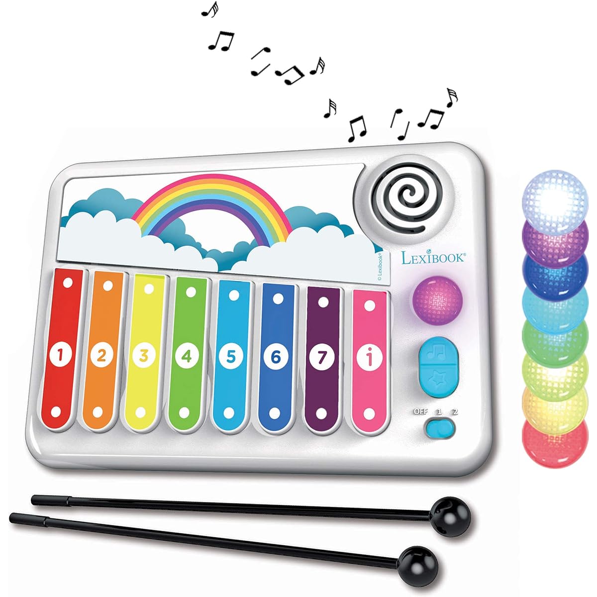 LEXIBOOK Xylophone Electronic Educational Xylophone Children's Musical Toy Game 8 Keys Induction with 2 Mallets K340 White/Blue