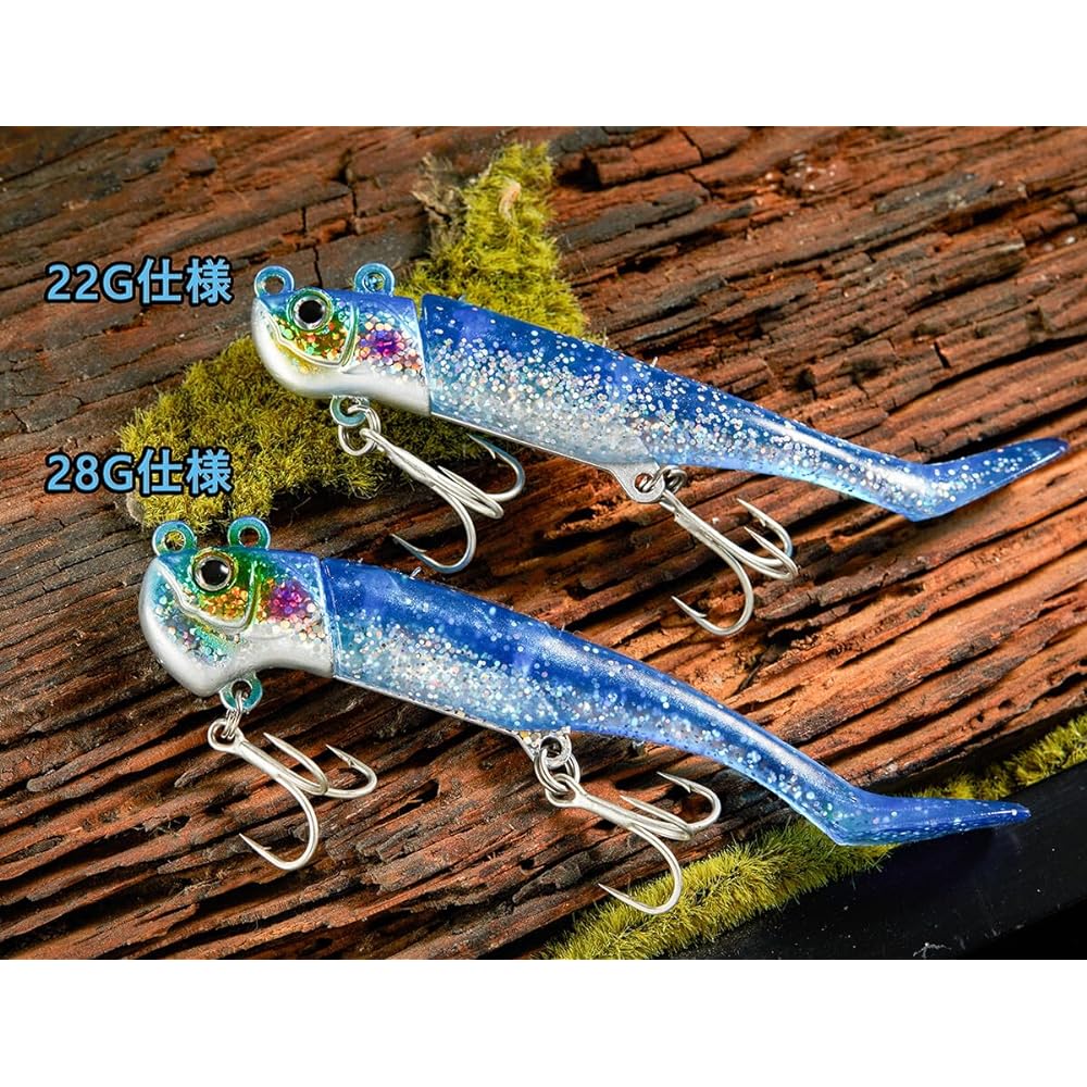 [KOKO Lure] Sea Bass Lure Jig Head Worm Flounder 22g 28g 5 Color Set with Spare Shad Worm Blue Fish Sea Bass Flounder Maggochi