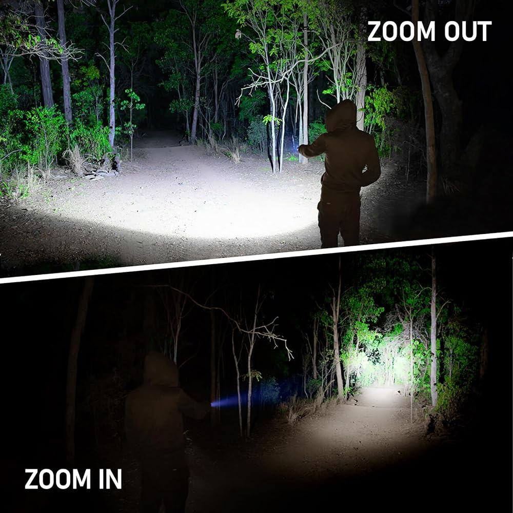 Blukar Rechargeable Flashlight, 2000L High Lumens Tactical Flashlight, Super Bright, Small LED Flashlight, Zoomable, Adjustable Brightness, Perfect for Camping/Outdoor/Christmas Gifts, Unisex