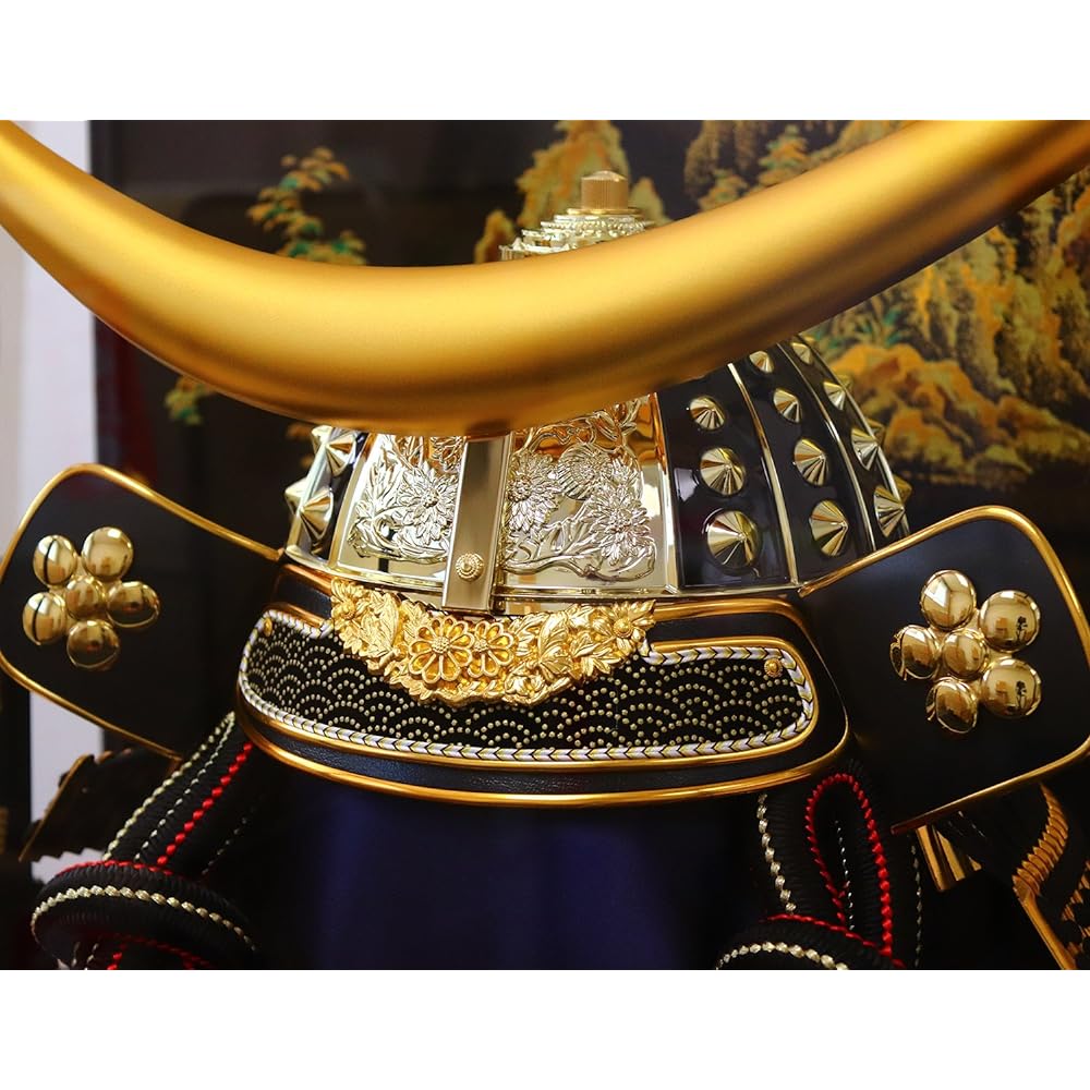 Yoshitoku Satsuki Doll Helmet in Case Date Masamune Helmet Width 58 x Depth 40 x Height 63cm Black Painted Glass Case 537036