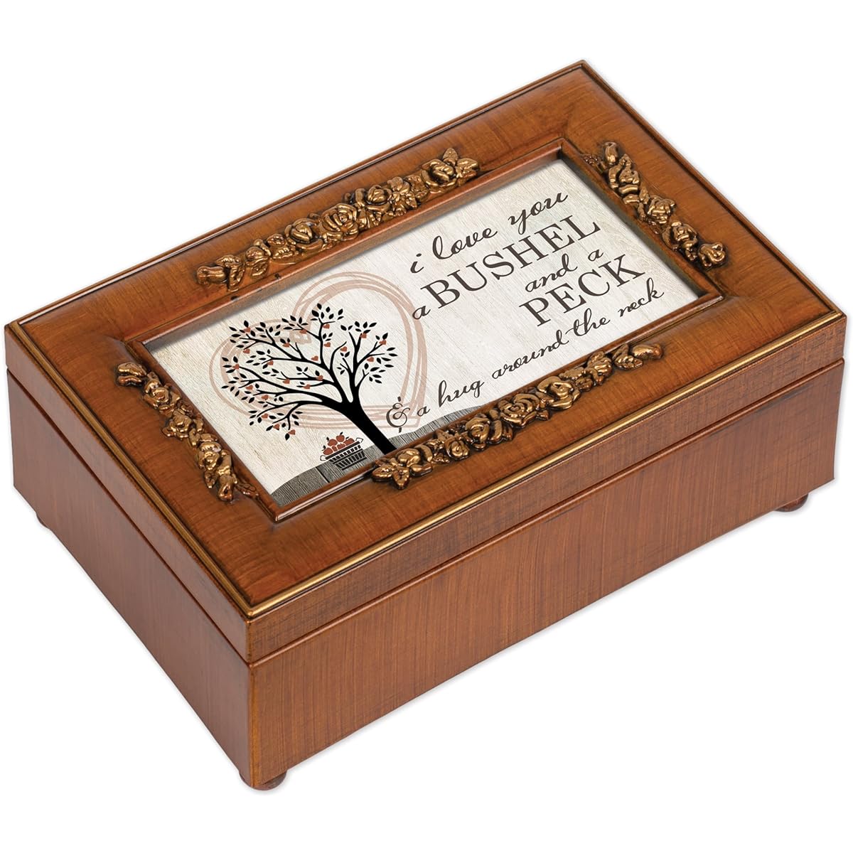 I Love You A Bushel & A Peck Wood Finish Rose Jewellery Music Box - Plays Tune You Light Up My Life
