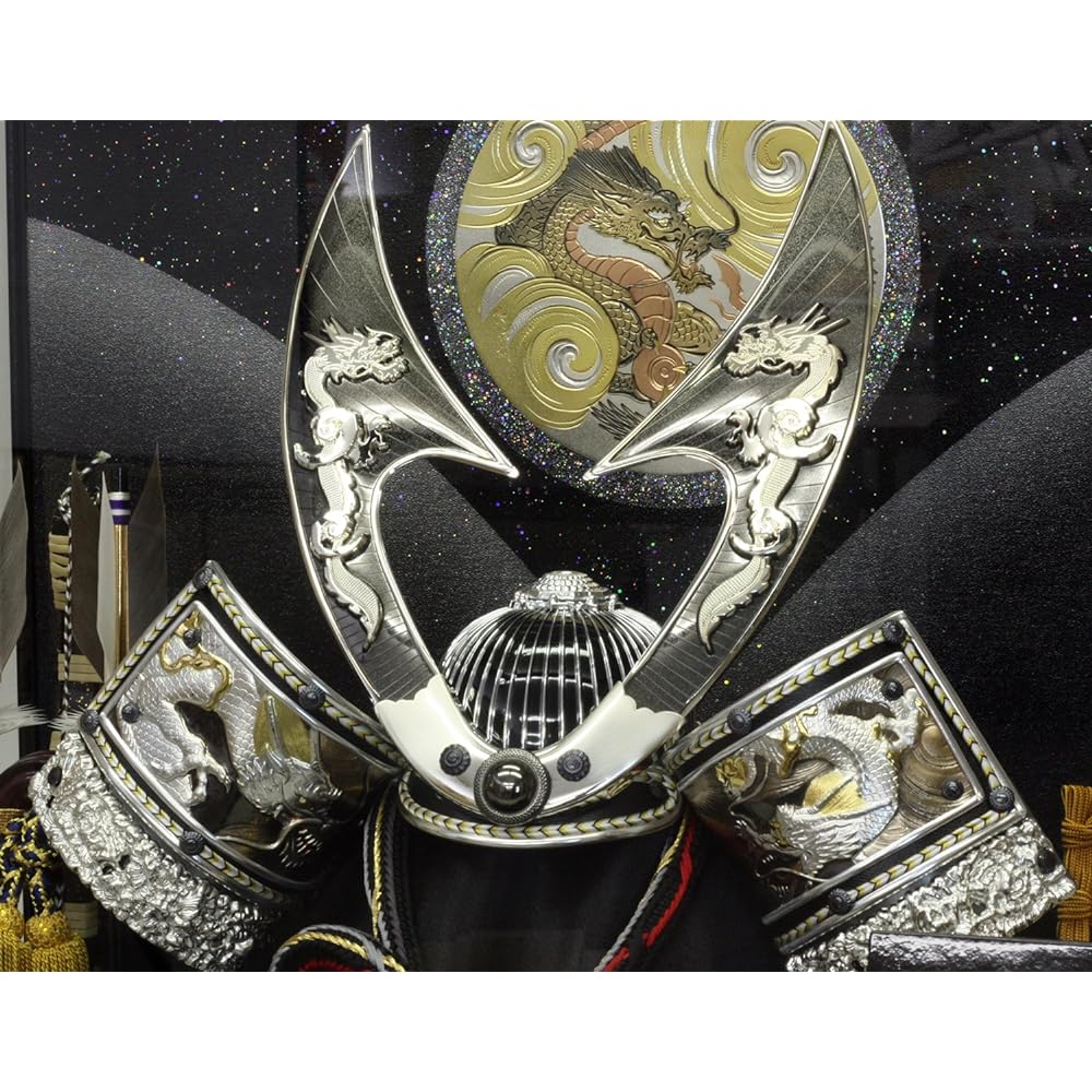 Satsuki Doll Helmet Case Decoration No. 12 Silver Hayabusa Helmet Width 48 x Depth 33 x Height 45.5cm Black Painted Hexagonal Case G2529BZ