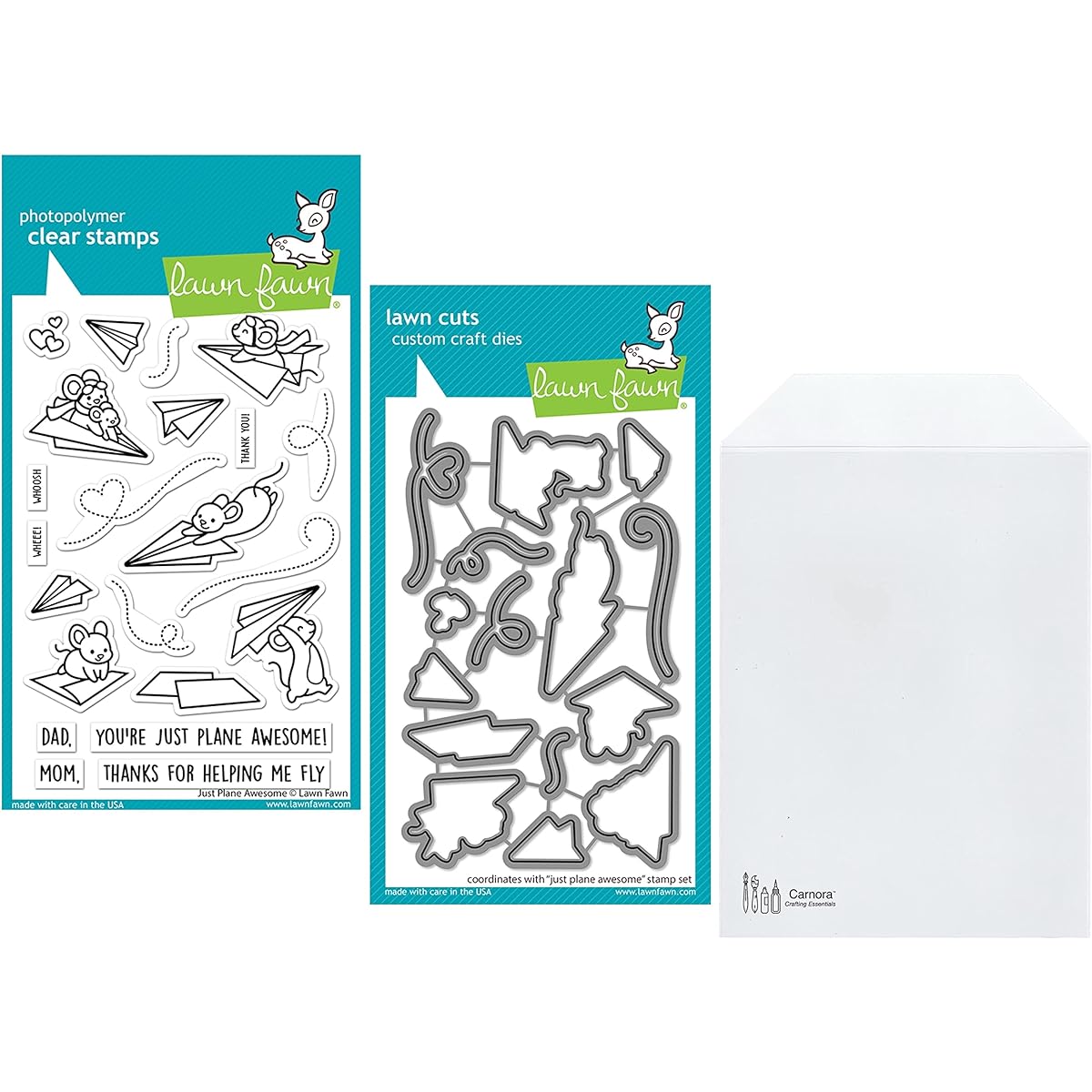 Lawn Fawn Just Plane Awesome 4"x6" Clear Stamps and Coordinating Dies Carnora Storage Pocket Set of 3