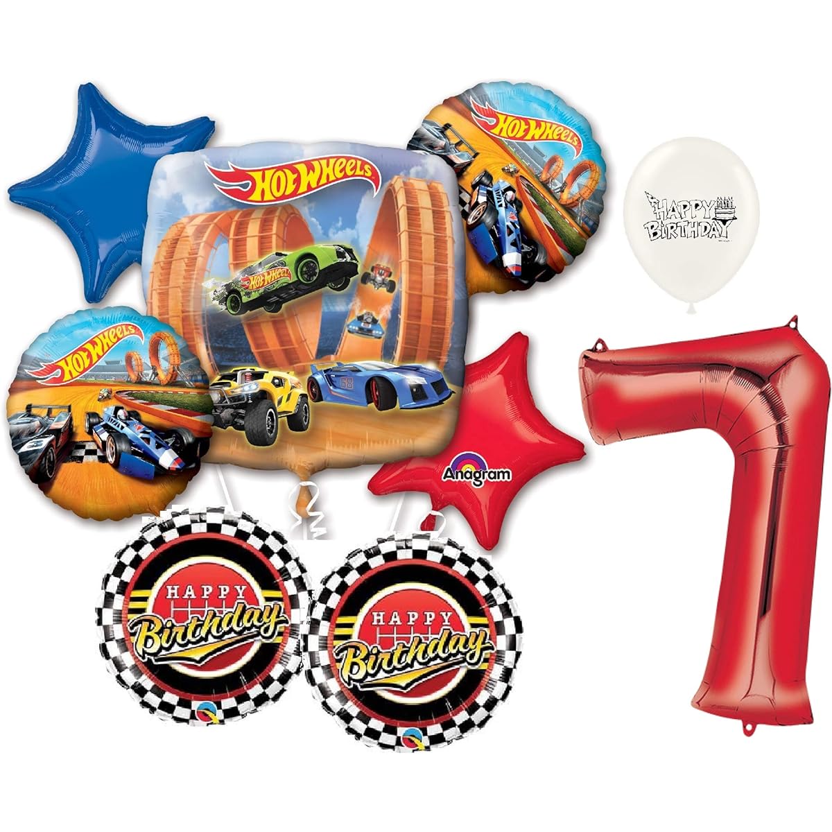 Red Number 7th Birthday Hot Wheels Racing Cars Party Decorations Balloon Bouquet by Ballooney's